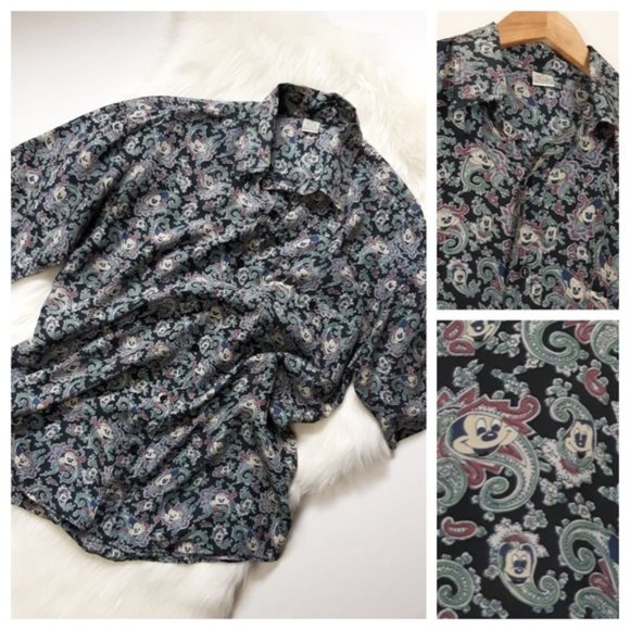 Other - Vintage Hidden Mickey Paisley Silk Dress Shirt M
